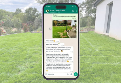 Bleen t'accompagne toute l'année via une ligne WhatsApp dédié à te donner des conseils adaptés à ton gazon.